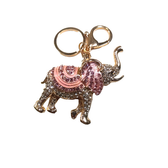 Elephant Keychain Rose Gold Tone Pink Clear Rhinestone Purse Clip Bling... - Picture 1 of 5